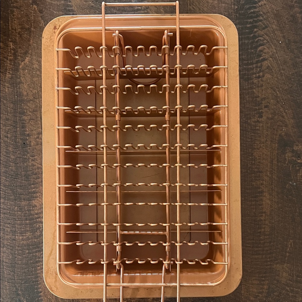 Copper Non-Stick 4-in-1 Baking Pan with Bacon Drip Rack & Brownie Dividers